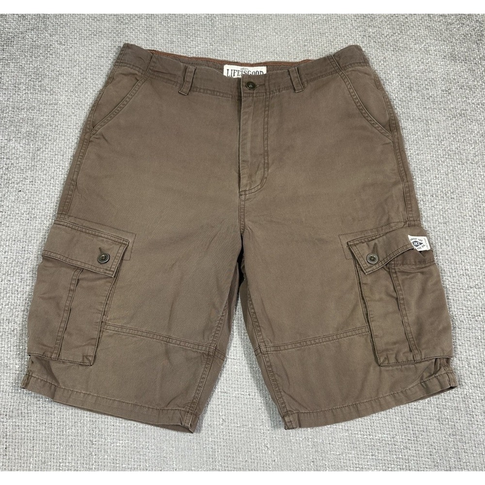 Life Is Good Shorts Mens 34 Brown Cargo Outdoor Hiking Cotton Read